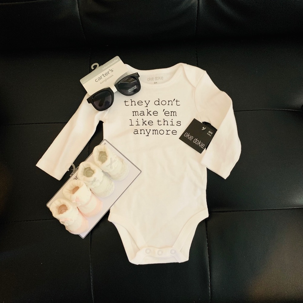 Precious onesie, sun glasses and socks NWT.
